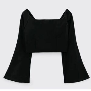 Zara Black Off Shoulder Cropped Top with Long Bell Sleeves Size Large